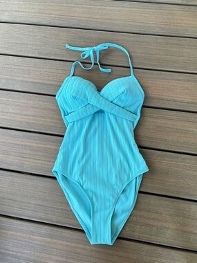 Aqua One-Piece Swimsuit with Halter Tie Halter small, new